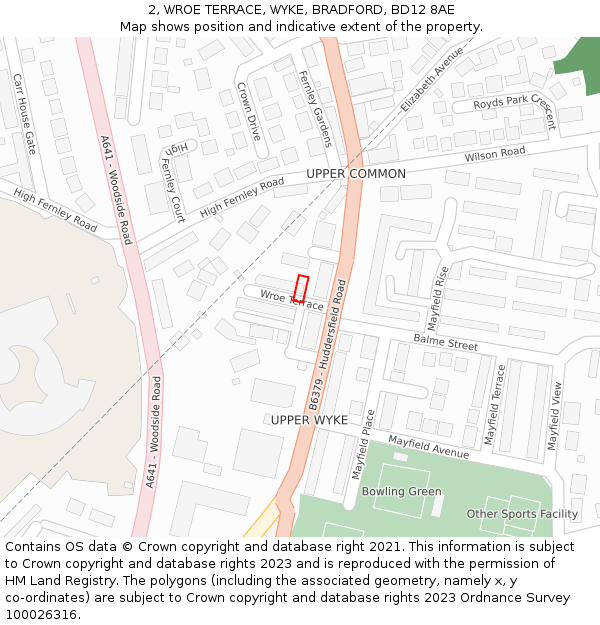 2, WROE TERRACE, WYKE, BRADFORD, BD12 8AE: Location map and indicative extent of plot