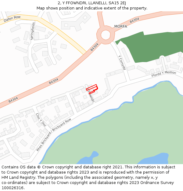 2, Y FFOWNDRI, LLANELLI, SA15 2EJ: Location map and indicative extent of plot