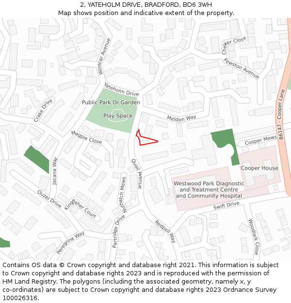 2, YATEHOLM DRIVE, BRADFORD, BD6 3WH: Location map and indicative extent of plot