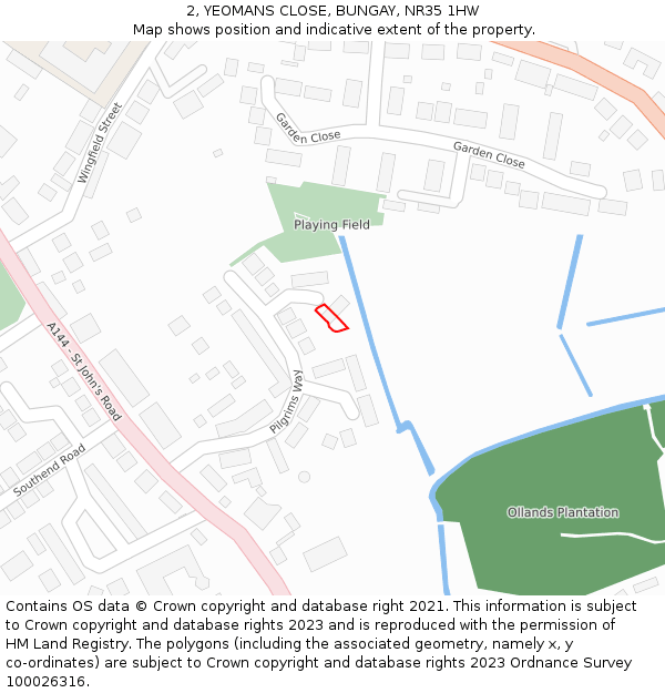 2, YEOMANS CLOSE, BUNGAY, NR35 1HW: Location map and indicative extent of plot