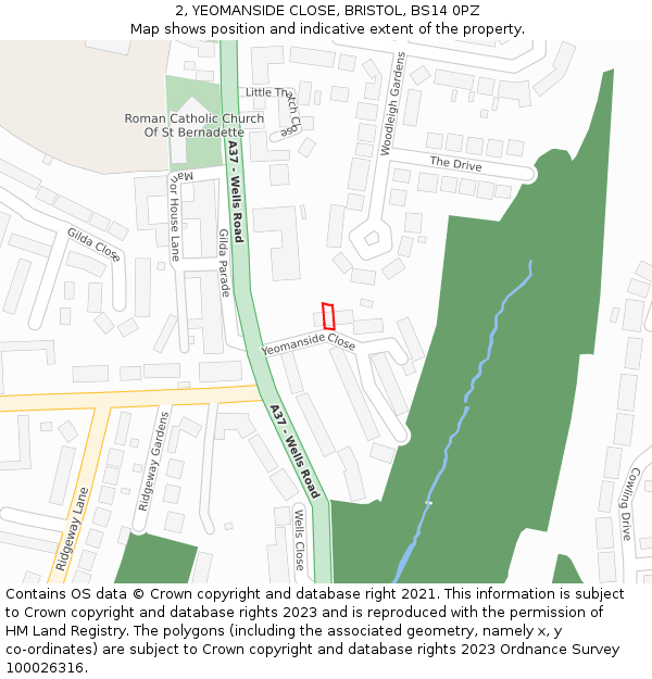 2, YEOMANSIDE CLOSE, BRISTOL, BS14 0PZ: Location map and indicative extent of plot