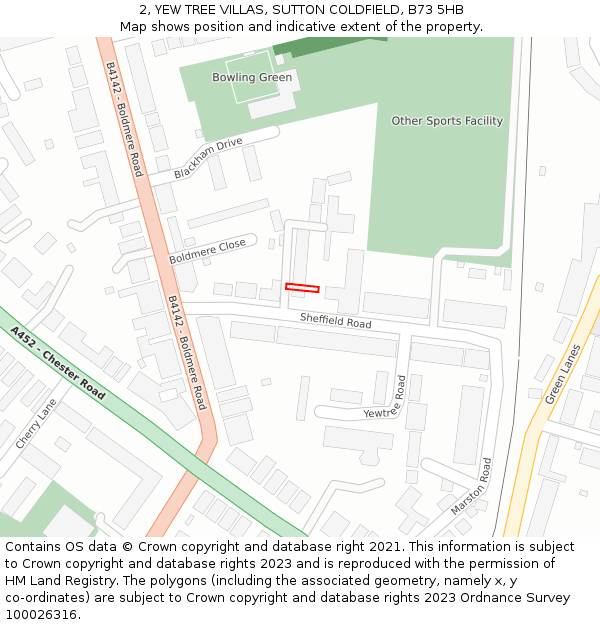 2, YEW TREE VILLAS, SUTTON COLDFIELD, B73 5HB: Location map and indicative extent of plot