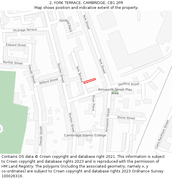 2, YORK TERRACE, CAMBRIDGE, CB1 2PR: Location map and indicative extent of plot