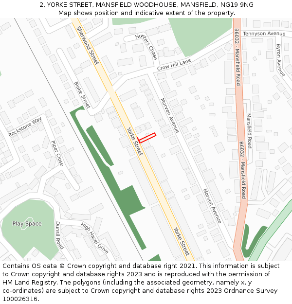 2, YORKE STREET, MANSFIELD WOODHOUSE, MANSFIELD, NG19 9NG: Location map and indicative extent of plot