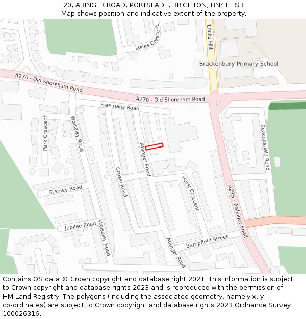 20, ABINGER ROAD, PORTSLADE, BRIGHTON, BN41 1SB: Location map and indicative extent of plot