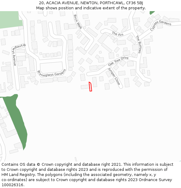 20, ACACIA AVENUE, NEWTON, PORTHCAWL, CF36 5BJ: Location map and indicative extent of plot