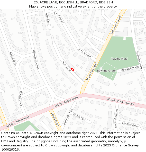 20, ACRE LANE, ECCLESHILL, BRADFORD, BD2 2EH: Location map and indicative extent of plot