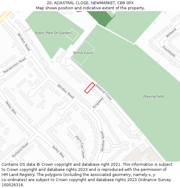 20, ADASTRAL CLOSE, NEWMARKET, CB8 0PX: Location map and indicative extent of plot