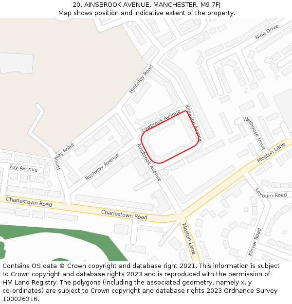 20, AINSBROOK AVENUE, MANCHESTER, M9 7FJ: Location map and indicative extent of plot