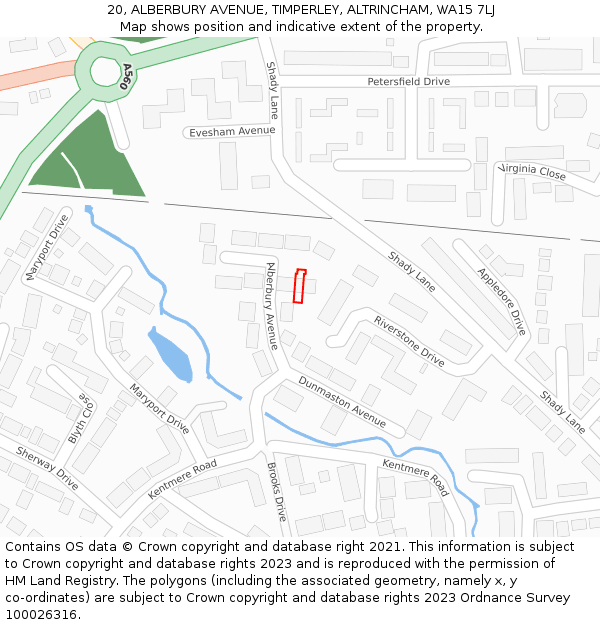 20, ALBERBURY AVENUE, TIMPERLEY, ALTRINCHAM, WA15 7LJ: Location map and indicative extent of plot