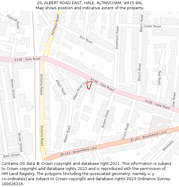 20, ALBERT ROAD EAST, HALE, ALTRINCHAM, WA15 9AL: Location map and indicative extent of plot