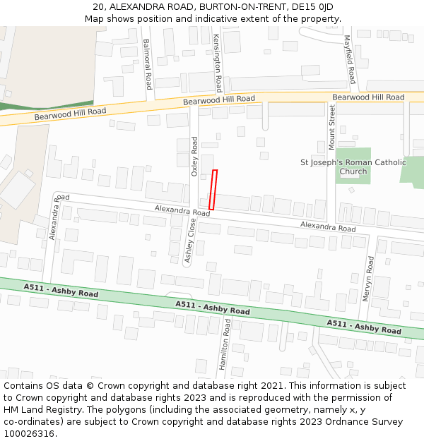 20, ALEXANDRA ROAD, BURTON-ON-TRENT, DE15 0JD: Location map and indicative extent of plot