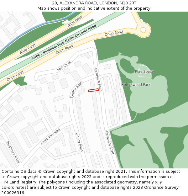 20, ALEXANDRA ROAD, LONDON, N10 2RT: Location map and indicative extent of plot