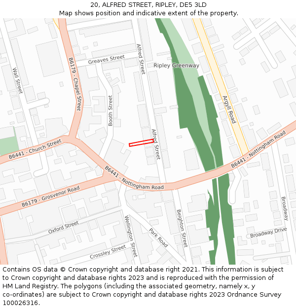 20, ALFRED STREET, RIPLEY, DE5 3LD: Location map and indicative extent of plot