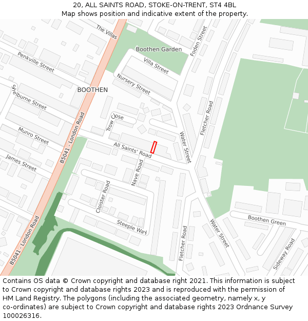 20, ALL SAINTS ROAD, STOKE-ON-TRENT, ST4 4BL: Location map and indicative extent of plot
