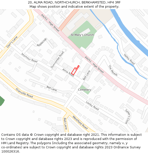 20, ALMA ROAD, NORTHCHURCH, BERKHAMSTED, HP4 3RF: Location map and indicative extent of plot