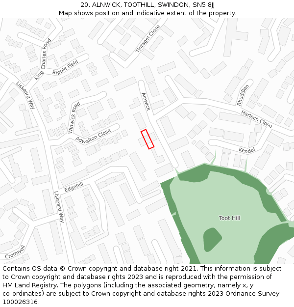 20, ALNWICK, TOOTHILL, SWINDON, SN5 8JJ: Location map and indicative extent of plot