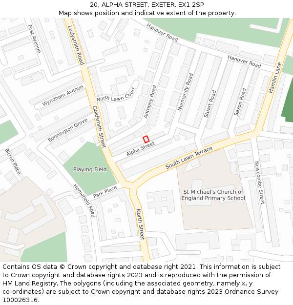 20, ALPHA STREET, EXETER, EX1 2SP: Location map and indicative extent of plot