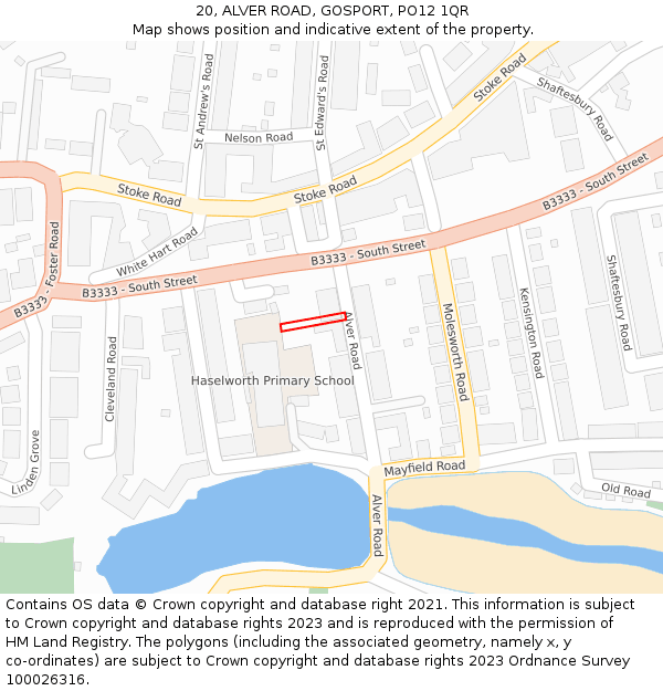 20, ALVER ROAD, GOSPORT, PO12 1QR: Location map and indicative extent of plot