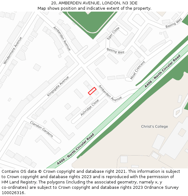 20, AMBERDEN AVENUE, LONDON, N3 3DE: Location map and indicative extent of plot