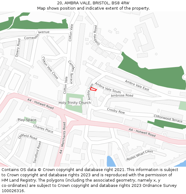20, AMBRA VALE, BRISTOL, BS8 4RW: Location map and indicative extent of plot