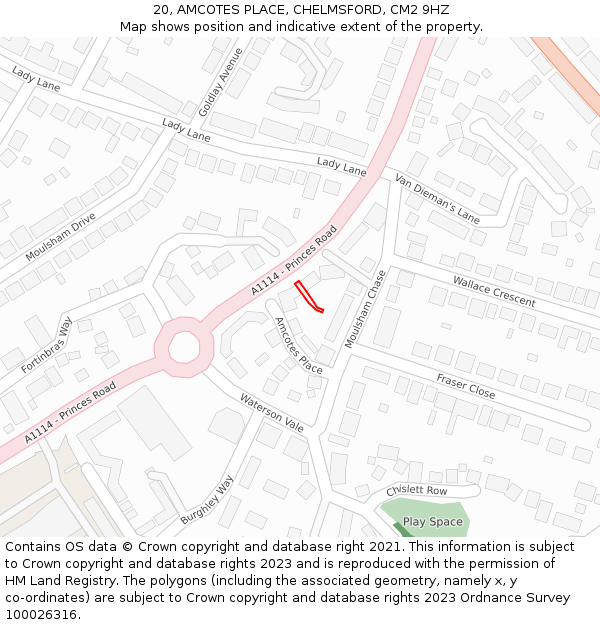 20, AMCOTES PLACE, CHELMSFORD, CM2 9HZ: Location map and indicative extent of plot
