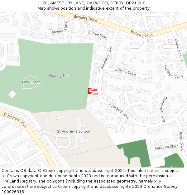 20, AMESBURY LANE, OAKWOOD, DERBY, DE21 2LX: Location map and indicative extent of plot