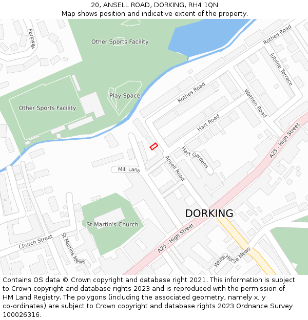 20, ANSELL ROAD, DORKING, RH4 1QN: Location map and indicative extent of plot