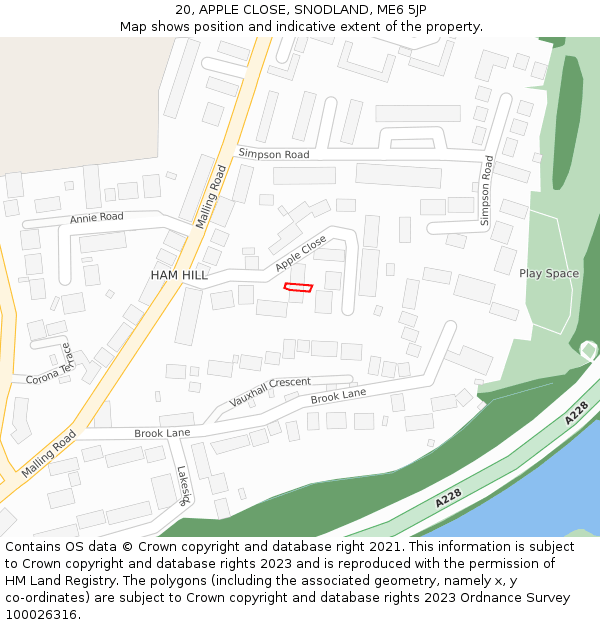 20, APPLE CLOSE, SNODLAND, ME6 5JP: Location map and indicative extent of plot
