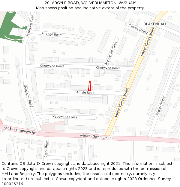 20, ARGYLE ROAD, WOLVERHAMPTON, WV2 4NY: Location map and indicative extent of plot