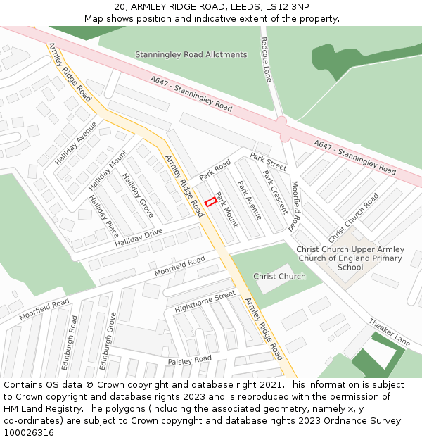 20, ARMLEY RIDGE ROAD, LEEDS, LS12 3NP: Location map and indicative extent of plot