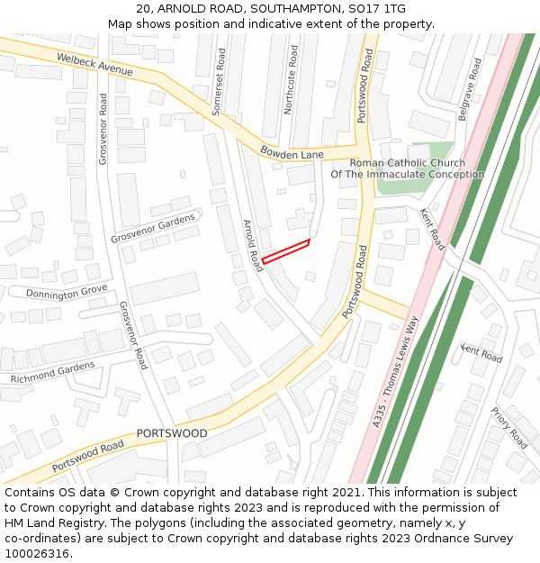 20, ARNOLD ROAD, SOUTHAMPTON, SO17 1TG: Location map and indicative extent of plot