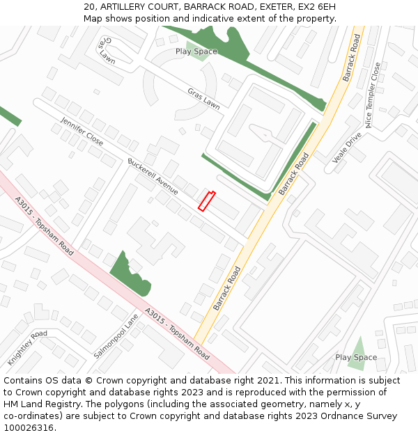 20, ARTILLERY COURT, BARRACK ROAD, EXETER, EX2 6EH: Location map and indicative extent of plot