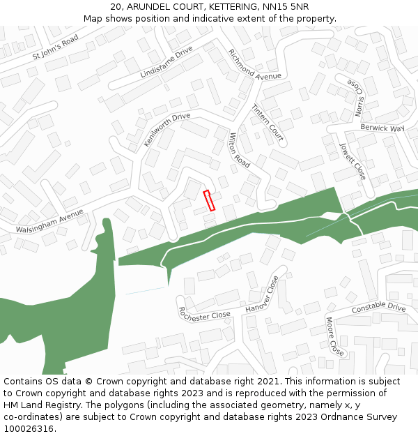 20, ARUNDEL COURT, KETTERING, NN15 5NR: Location map and indicative extent of plot