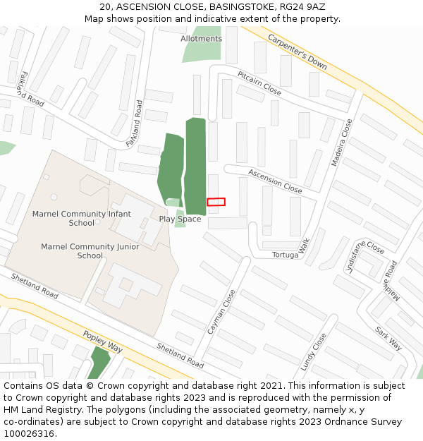 20, ASCENSION CLOSE, BASINGSTOKE, RG24 9AZ: Location map and indicative extent of plot