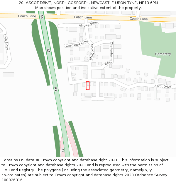 20, ASCOT DRIVE, NORTH GOSFORTH, NEWCASTLE UPON TYNE, NE13 6PN: Location map and indicative extent of plot