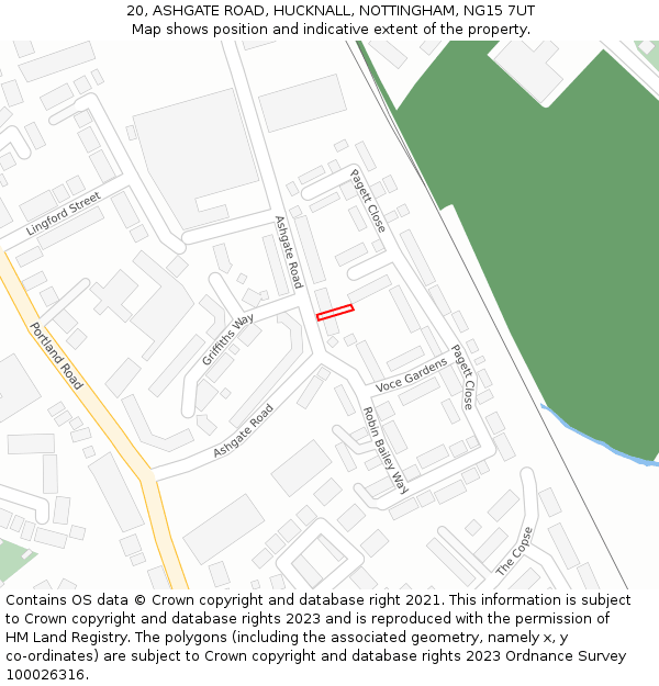 20, ASHGATE ROAD, HUCKNALL, NOTTINGHAM, NG15 7UT: Location map and indicative extent of plot