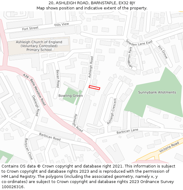 20, ASHLEIGH ROAD, BARNSTAPLE, EX32 8JY: Location map and indicative extent of plot