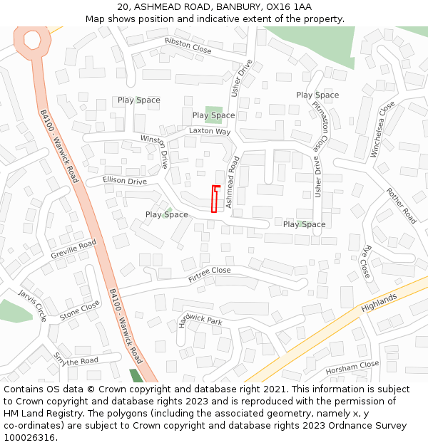 20, ASHMEAD ROAD, BANBURY, OX16 1AA: Location map and indicative extent of plot