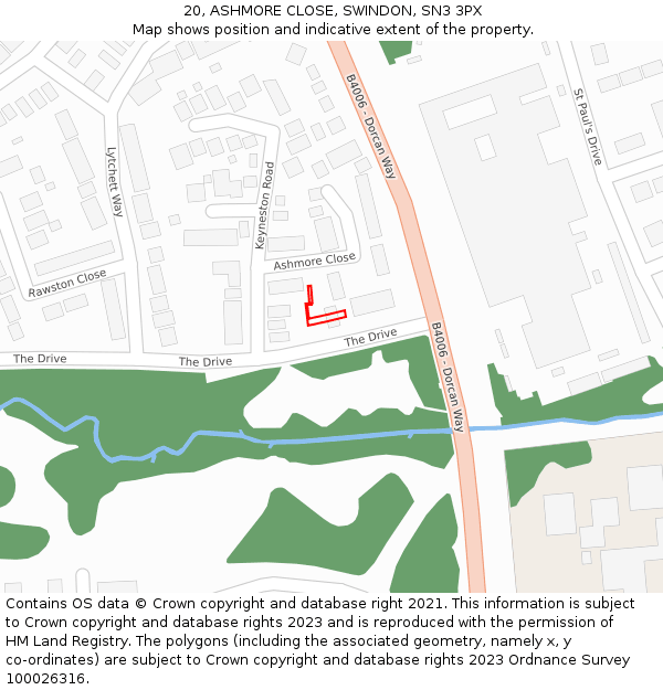 20, ASHMORE CLOSE, SWINDON, SN3 3PX: Location map and indicative extent of plot