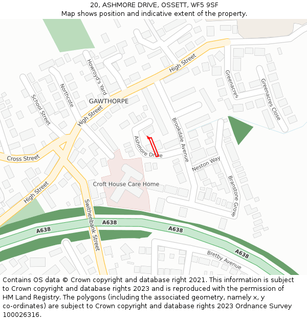 20, ASHMORE DRIVE, OSSETT, WF5 9SF: Location map and indicative extent of plot