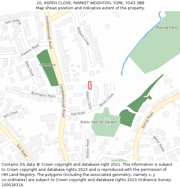 20, ASPEN CLOSE, MARKET WEIGHTON, YORK, YO43 3BB: Location map and indicative extent of plot