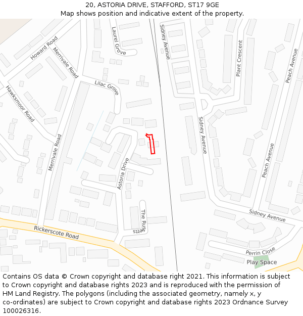 20, ASTORIA DRIVE, STAFFORD, ST17 9GE: Location map and indicative extent of plot