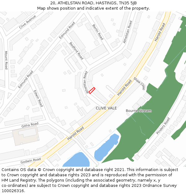 20, ATHELSTAN ROAD, HASTINGS, TN35 5JB: Location map and indicative extent of plot