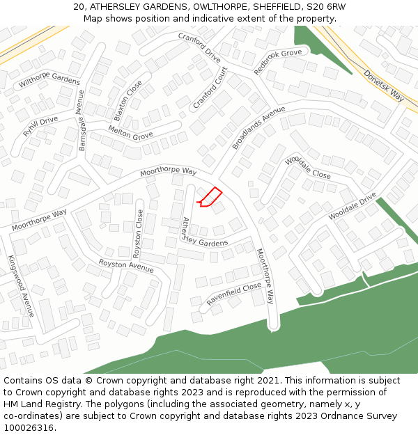 20, ATHERSLEY GARDENS, OWLTHORPE, SHEFFIELD, S20 6RW: Location map and indicative extent of plot