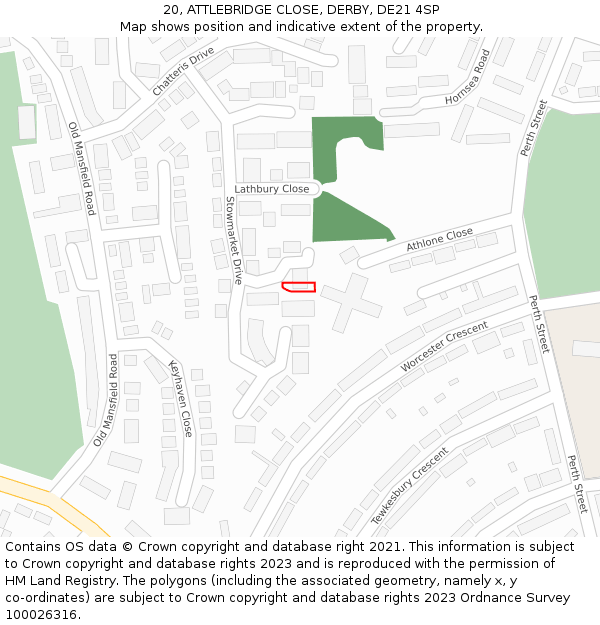 20, ATTLEBRIDGE CLOSE, DERBY, DE21 4SP: Location map and indicative extent of plot