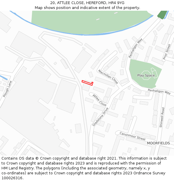 20, ATTLEE CLOSE, HEREFORD, HR4 9YG: Location map and indicative extent of plot
