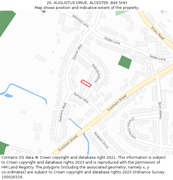 20, AUGUSTUS DRIVE, ALCESTER, B49 5HH: Location map and indicative extent of plot