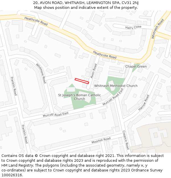 20, AVON ROAD, WHITNASH, LEAMINGTON SPA, CV31 2NJ: Location map and indicative extent of plot