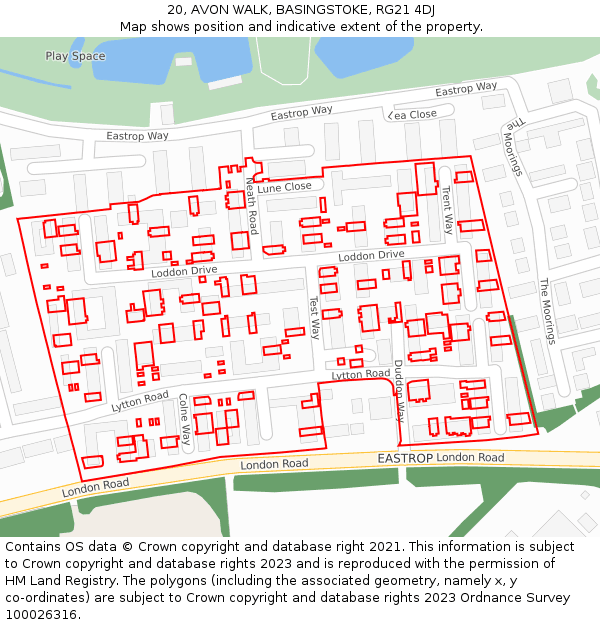 20, AVON WALK, BASINGSTOKE, RG21 4DJ: Location map and indicative extent of plot